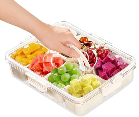 8 Fächer Gewürzbehälter mit Deckel, Rechteckig Snack Schalen Serviertablett Geteiltes Serviertablett mit Griff Geteilte Aufbewahrungsbox, für Gewürze, Snacks, Nicht Spülmaschinenfest (8 Fächer 1pcs)