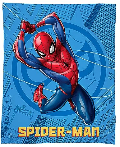 Spiderman Action pläd fleece tryckt 125 x 150 cm | Oeko-TEX | stor pläd 125 x 150 cm, barn | blå