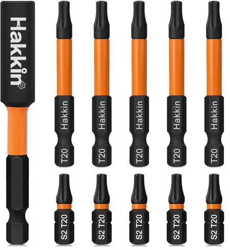 Hakkin 10 Stück T20 Torx Schraubendreher Set 1/4 25+60mm Lang Torx Bits Set Magnetische Sternschraubenzieher mit Loch S2 Stahl Sechskant Schraubendreher Bitsätze für Schlagschraubern Akkuschrauber