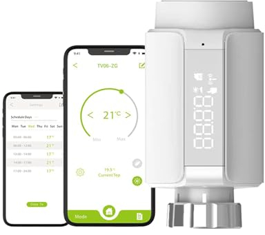Qiumi Smart Home Radiator Thermostat Digital Zigbee heizungsthermostat, App Control, Alexa, Google Assistant, Energy Saving,Easy Installation