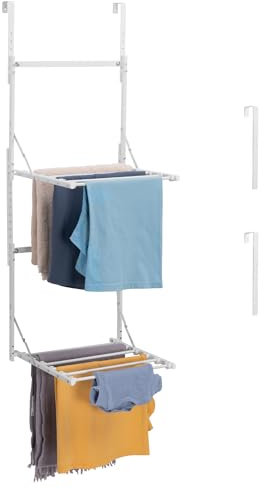Navaris Stendibiancheria da Parete - Stendino Salvaspazio Pieghevole a 2 Livelli - Stendipanni a Muro o su Porta - Stendi Biancheria Panni - Richiudibile con Altezza Regolabile