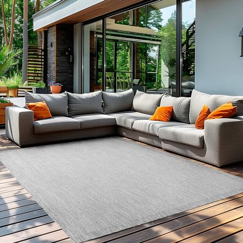 Teppium Tapis d'extérieur Robuste, résistant aux intempéries et aux UV, pour Balcon, terrasse, Jardin d'hiver, Cuisine ou Salle à Manger, Tapis Uni Gris 60 x 100 cm