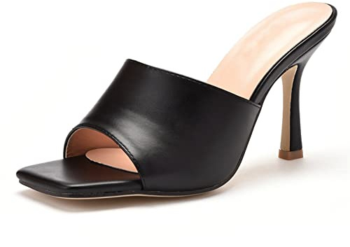 Sandali con Tacco a Spillo da Donna con Punta Quadrata Aperta, Sandali con Tacco Basso e Comfort, décolleté Sexy per Feste da Ballo, Scarpe da Ballo,Nero,36 EU