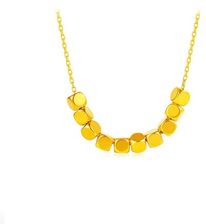 Epinki Echt Goldschmuck, Gold Au999 24 Karat Halskette, Rechteck Kugel Anhänger Kette, 18K Gold Damenkette