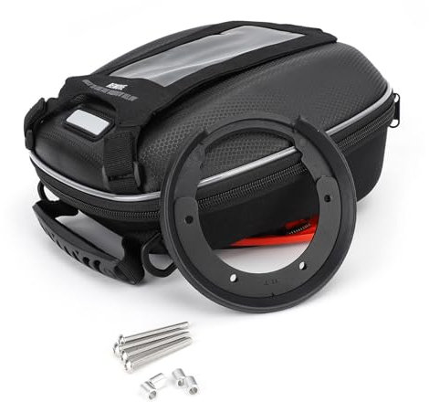 Xiuganpo Motorrad-Tankrucksack, PU-Leder, 3 L, Robust und Leicht, Wasserabweisender Schnellverschluss, Motorrad-Kraftstofftank-Satteltasche mit Riemen, Transparente Tasche, Passend für