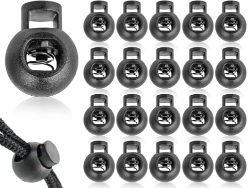 Lhbwhiz 20 Stück Kordelstopper,Kunststoff kordelenden,Einzelne Loch Kordelklemme,Rutschen Stopper,Kordel Verschluss Ende,Federschnur Schlösser,Single Hole Cord Lock,für Sportkleidung(Schwarz,Rund)