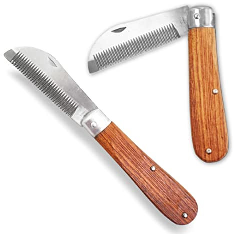 Pferdelinis Coltello da criniera per cavalli, lunghezza 18 cm, pettine per criniera con manico in legno, pieghevole, in acciaio inox (3)