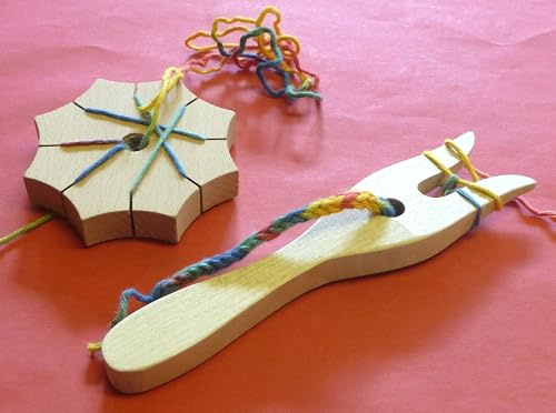 Generisch STRICKGABEL + KNÜPFSTERN aus HOLZ mit Anleitung in TOP QUALITÄT