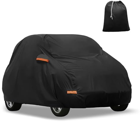 Motoforti Car Cover for Smart Fortwo 2007-2023 210D-PU Oxford with Zipper | 210D-PU Oxford, Outdoor Full Car Cover, All Weather Waterproof Windproof Protection, with Driver Door Zipper, Black