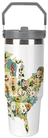 Xiputvl Territoire américain fleur Mug ISotherme - ConServe La Température DeS BoiSSonS ChaudeS Et FroideS - ISolant En Acier Avec Paille Et Couvercle Étanche 30oz