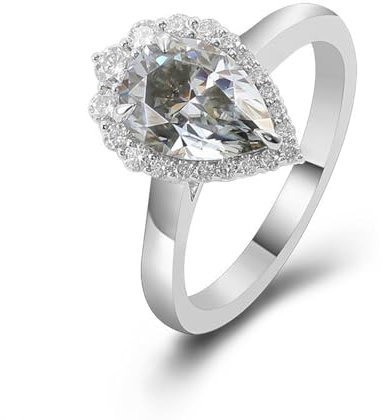 Wycian Freundschaftsringe Beste Freundinnen, Damenring Platin 14 Karat Weißgold Größe 63 (20.1) 2 Moissanit 2Ct Tropfenschliff Hellgrau Gravur
