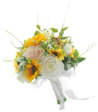 ABOOFAN Künstlicher Brautstrauß Sonnenblumen aus Stoff, Zart, Stil 1