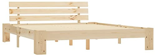 Brokky Massivholzbett Kiefer 160x200 cm Palettenbett Bettgestell Massivholz-Bettgestell Bett Kopfteil Holz Betten 283164