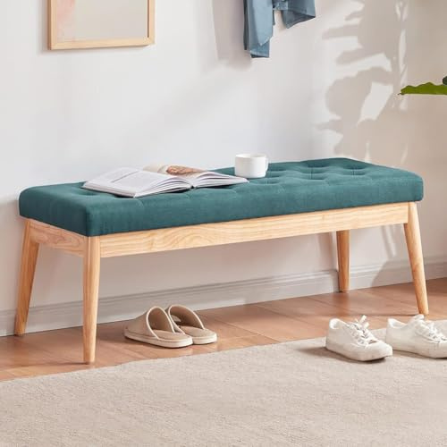 BAKAJI Panca Fondoletto in Tessuto con Struttura Legno, Cassapanca Pouf Camera da Letto, Ingresso, Ufficio, Cameretta, Soggiorno, Salotto, Panchina Ottomana Imbottitura Alta Densità (Verde)