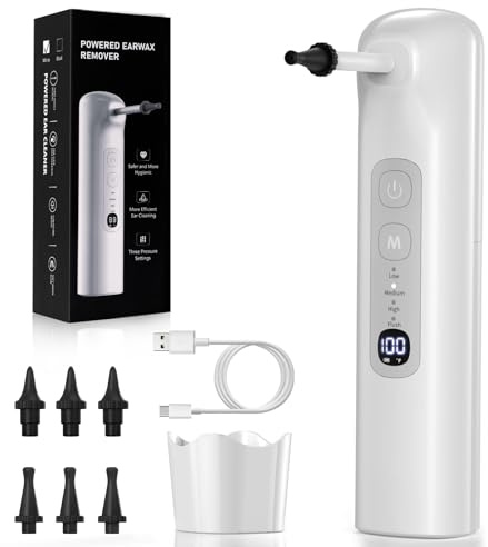 Ear Wax Removal Kit, HassoKon Ear Cleaner Rechargeable Electric Ear Wax Removal Tool, for Effective Ear Cleaner Ear Wax Remover with 4 Cleaning Modes, 6 Disposable Tips, Ear Cleaning Kit for Home Use