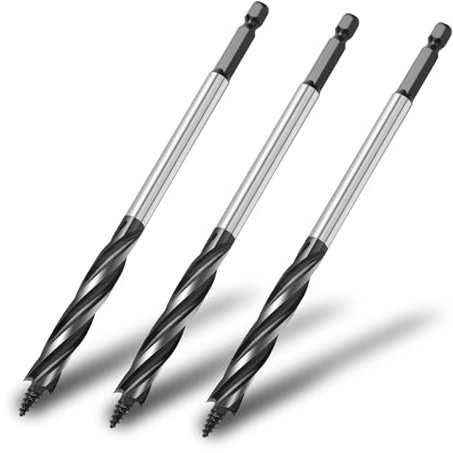hsawbit 3pcs x 12mm x 165mm Wood Drill Bit, Auger Drill Bits for Wood 1/4 Inch Hex Shank Woodworking Hole Drill Bit