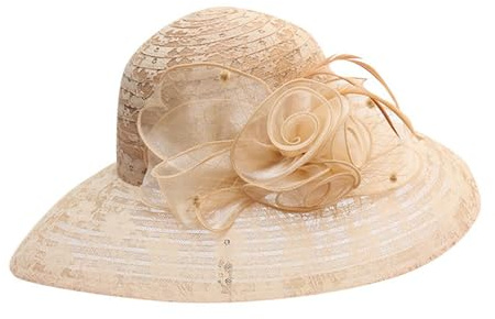 SRZYMJ Frauen's Organza Kirche Derby Fascinator Cap Kentucky Cocktail Tea Party Hochzeit Braut Blumen-Hut Sonnenhut Damen Braun Fischerhut Für Sightseeing Sommerhut