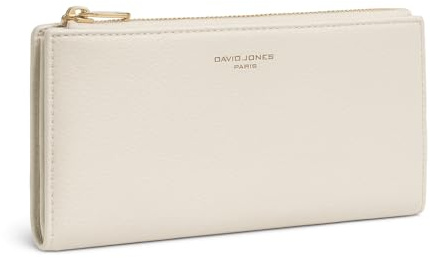 David Jones - Damen Gelbörse Groß PU Leder - Lange Portemonnaie Geldbeutel Frau - Brieftasche mit Münzfach & Reißverschluss - Langbörse Kartenhalter Wallet Mode Alltag - Beige