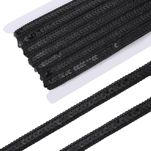 CABODYALS 10.94 yarda de Tiras de Lentejuelas Negras de Una Sola filass con Ribete de Lentejuelas Brillantes Planas, Rollo de Trenza de Una Sola Cara, Cintas Metálicas Brillantes para Decoración de Fe