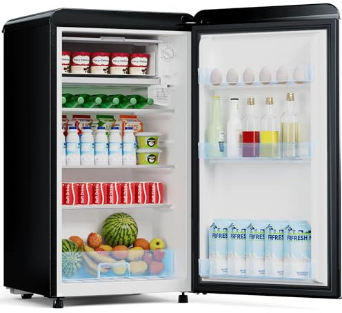 Devoko Kühlschrank mit Gefrierfach,75L Retro-Design Mini Kühlschrank klein,einstellbarer Thermostat, leise,geeignet für Zuhause, Büro und Hotel Schwarz