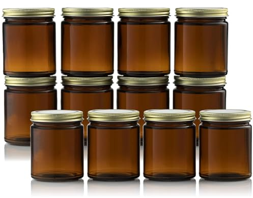 Braunglasbehälter, 236 ml (8 oz) leere Kosmetikbehälter für DIY-Projekte, Bernsteinfarbene Gläser für Kerzenherstellung (12)