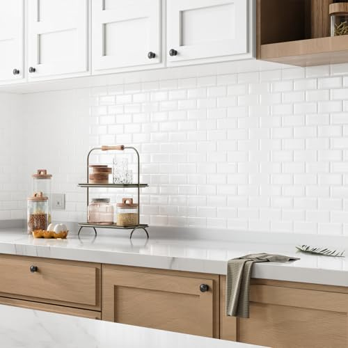 Yoillione Upgrade Self Adhesive 3D Metro Subway Wall Tiles - Pearl White Thick Peel and Stick Tiles, 10 Sheets