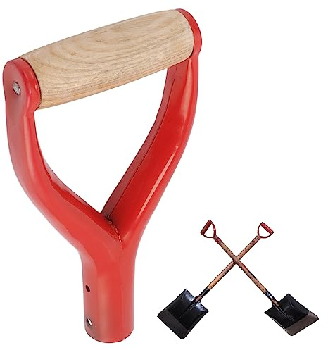 HERCHR 2PCS Shovel D Grip Handle, 12.22in Inside Diameter Snow Shovel Handle Replacement with Wooden Grip Garden Accessories for Digging Raking Tool (Red)