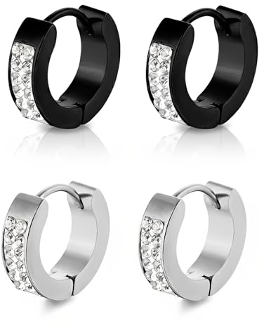 XENQITO 2 Paires Boucle Petites Boucles d'Oreille Créoles Acier Inoxydable Homm Oreille Piercings Cartilage Helix pour Homme et Femme