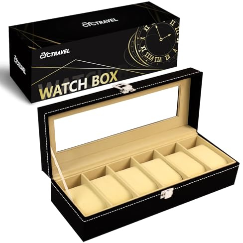 cyctravel Watch Box, 6 Pack Watch Case, With Removable Pillow, Watch Boxes Suitable for Father's Day, Birthday, Christmas Gifts