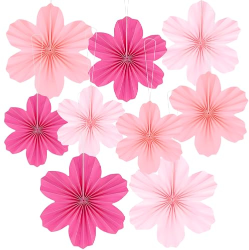 9er-Set Papierblüten-Fächer – 3 Größen (35cm, 25cm, 20cm) in 3 Pinktönen – Hängende Wanddeko für Hochzeit, Baby Shower, Geburtstag & Fotohintergrund – Wiederverwendbar