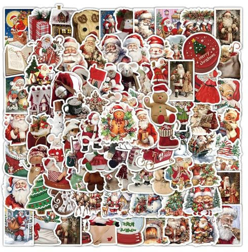 Weihnachts Vinyl Aufkleber, 100 Stück Weihnachts Scrapbook Sticker, Weihnachten Sticker Kinder, Christmas Scrapbook Aufkleber, mit Weihnachtsmann, Christmas Tree und Schneemann(A)