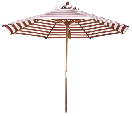 Ombrellone da giardino a righe da esterno da 7/2,7 m, UV50+, con puleggia sollevabile, pieghevole, in legno, perfetto per cortile e spiaggia