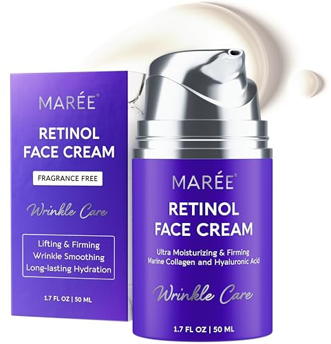 MAREE Face Moisturizer – Firming & Lifting Face Cream for Women with Collagen, Retinol & Hyaluronic Acid – Day & Night Anti-Aging Facial Wrinkle DD Cream Moisturizer for Dry Skin – 1.65 Fl Oz