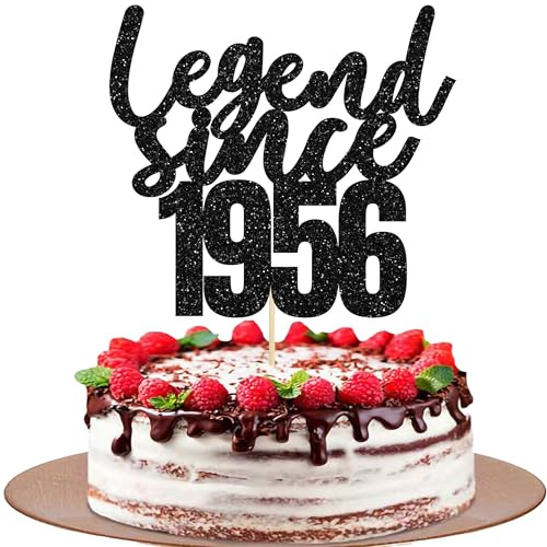 Gyufise 1 Pack Legend Since 1956 Cake Topper Glitter Seventy Happy 70th Birthday Cake Pick Cheers to 70 Years Cake Decoration for 70th Birthday Wedding Anniversary Party Decorations Supplies Black