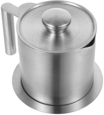 Housoutil Colador de Aceite Doméstico 1,2l de Acero Inoxidable 304 con Tapa y Filtro Malla Fina para Cocina, Recipiente para Almacenar y Filtrar Aceite Usado, Adecuado para Uso en Hogar