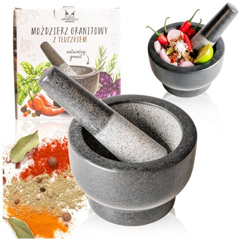 Mortaio in granito con pestello – robusto mortaio in pietra naturale 13 × 9 cm per spezie, erbe, pesto e paste, antiscivolo, durevole, ideale per cucina e cucina