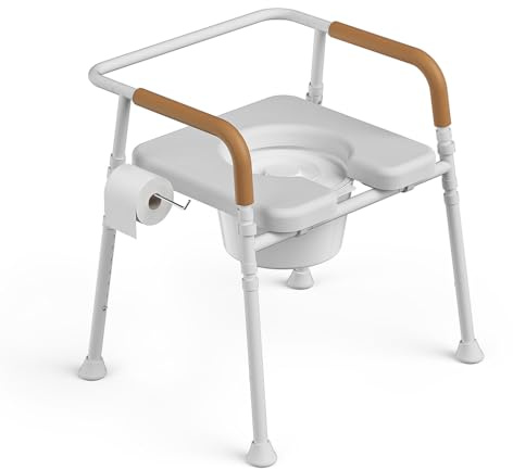 Onpickly 3-in-1 Bedside Commode for Seniors | 400 lbs Heavy Duty Iron Commode Chair with Padded Arms & Seat, Sturdy Toilet Safety Frame & Raised Toilet Seat, Height Adjustable, Bucket, Splash Guard