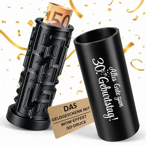 Anruzon Upgrade Geldgeschenk 30 Geburtstag, Kreative Labyrinthbox mit Spruch „Alles Gute zum 30. Geburtstag!“ - 3D-gedruckte Geschenkbox 30Geburtstag für Männer & Frauen(Schwarz)