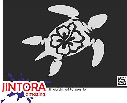 JINTORA - Autoaufkleber Tuning - Auto Aufkleber - Schildkröte Hawaii - 118x99 mm - Auto Sticker Bus Fenster Heckscheibe Camper wetterfest Outdoor Sticker Auto Deko LKW Tuning Selbstklebend - Silber