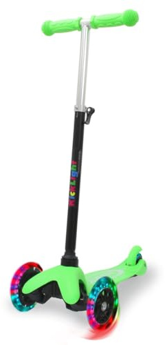JAMARA 460495 - KickLight Scooter - Lenker höhenverstellbar, bewegliche Lenkstange zur Richtungsänderung, kugelgelagerte leuchtende, 3 Räder für stabiles Fahren und Hinterradbremse, grün