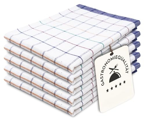 ZOLLNER 5er Set Geschirrtücher Baumwolle in 50x70 cm - saugstarke und langlebige Küchentücher - waschbar bis 60°C – in blau kariert - Gastronomiequalität - Oeko Tex® Zertifiziert