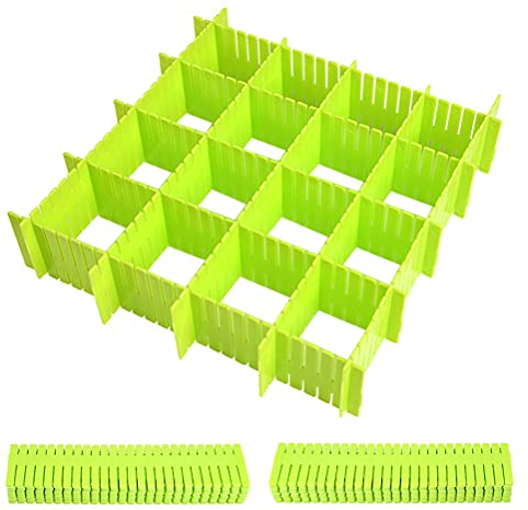 DODUOS 16 Stück Schubladenteiler Verstellbar Fachteiler Kunststoff Schubladentrenner Schubladen Organizer Schubladenraster für Schrank Unterwäsche Socken Krawatten Gürtel Kosmetik (Grün)