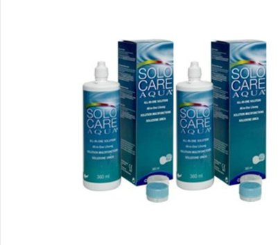 UPTOHIGH Solocare Aqua 2X360ML Cleaning Solution and Soak with MicroBlock Contact Lens Cases Clear