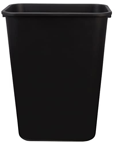 Amazon Basics Rectangular Plastic Office Wastebasket, Easy to Clean, 10 Gallon, Black, 2-Pack