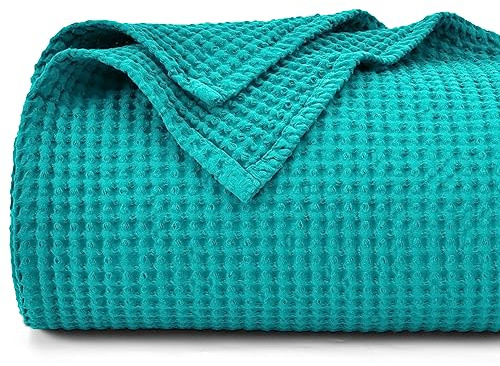 PHF Pre-Washed Cotton Waffle Weave Blanket Baby Size,Snag Proof Throw for Spring Summer,Lightweight Breathable 30x40,Oeko-TEX Certified for Bed,Machine Washable, Home Decor Gift，Teal