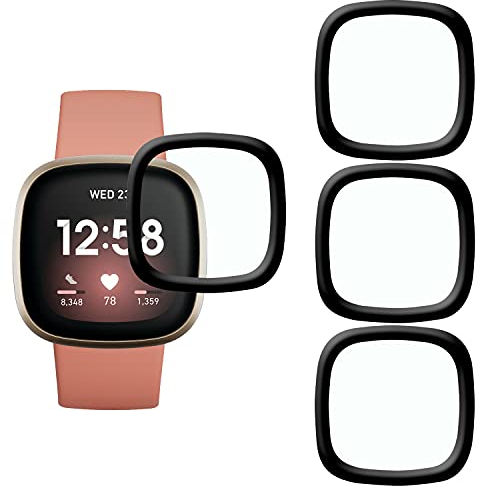 KELOLIN [3 Stück Schutzfolie für Fitbit Versa 3, 3D Gebogene Kanten, Kratzfest, HD Ultra Bruchsicherer Flexibler Displayschutzfolie kompatibel mit Fitbit Versa 3