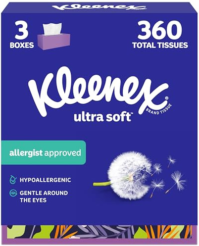 Kleenex Ultraweich, 3 flache Boxen, weiches Gesichtstuch, 120 Tücher pro Box, 3-lagig