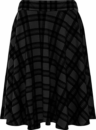 Women's Ladies Plain Soft Stretch Elasticated Waistband Knee Length Full Flared Skater Midi Skirt