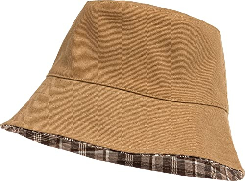 Caspar HT021 lässiger Unisex Sommer Fischerhut Bucket Hat zum Wenden Uni oder Karo Muster, Farbe:braun, Accessoires One Size:One Size