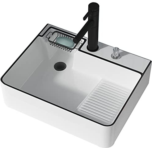 Lavandino per Bucato da Appoggio in Ceramica Lavello per Vaso da Bagno sopra Il Bancone con Lavatoio Lavello per Bucato Rettangolare con Rubinetto E Scarico A Scomparsa